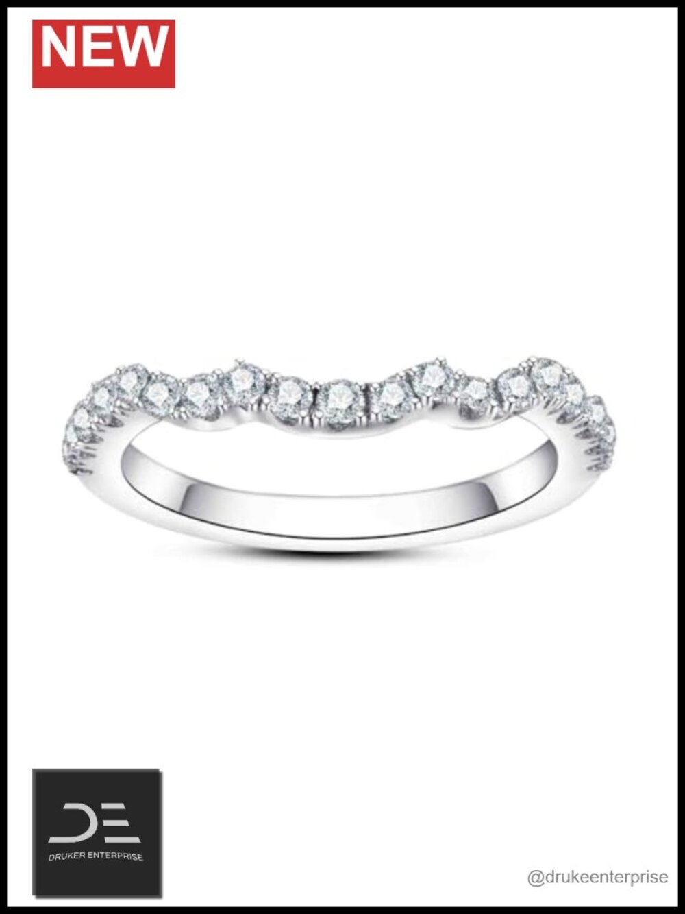 925 Sterling Silver Moissanite Half Eternity Ring Enhancer Curved Stackable